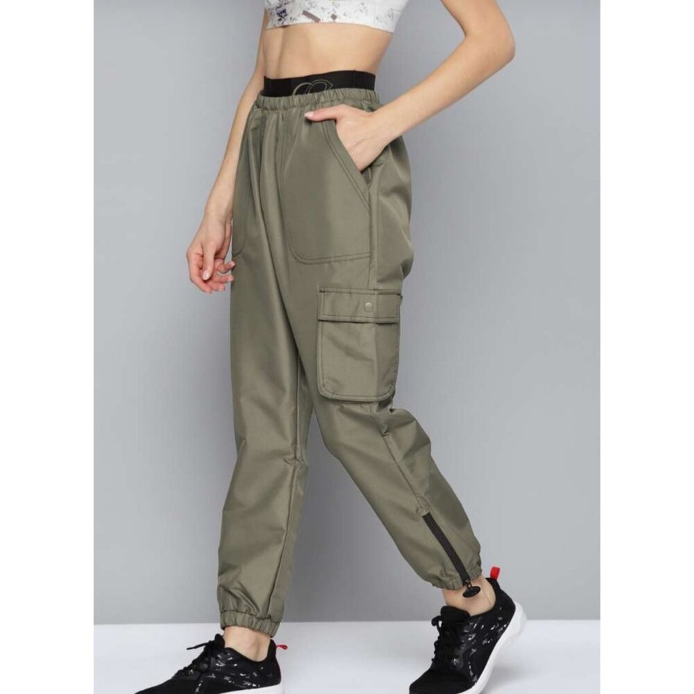 Reebok Cardi B Joggers Women's XS Green Military Cargo Zip Ankle Performance